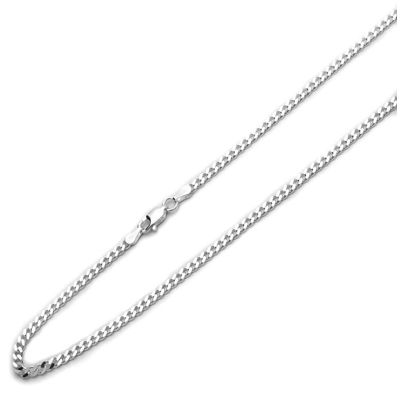 Men's Sterling Silver 3mm Italian Solid Curb Link Chain Necklace (16, 18, 20, 22, 24, 16, 30 Inch)
