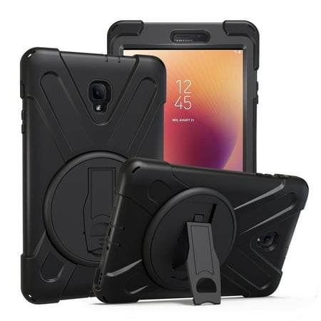 Samsung Ativ Se Case Orange Hybrid Protective Shield Case Cover w/ Palm Handstrap by KIQ for Samsung Galaxy Tab A 8.0 2017 SM-T380 SM-T385 (Black) ()