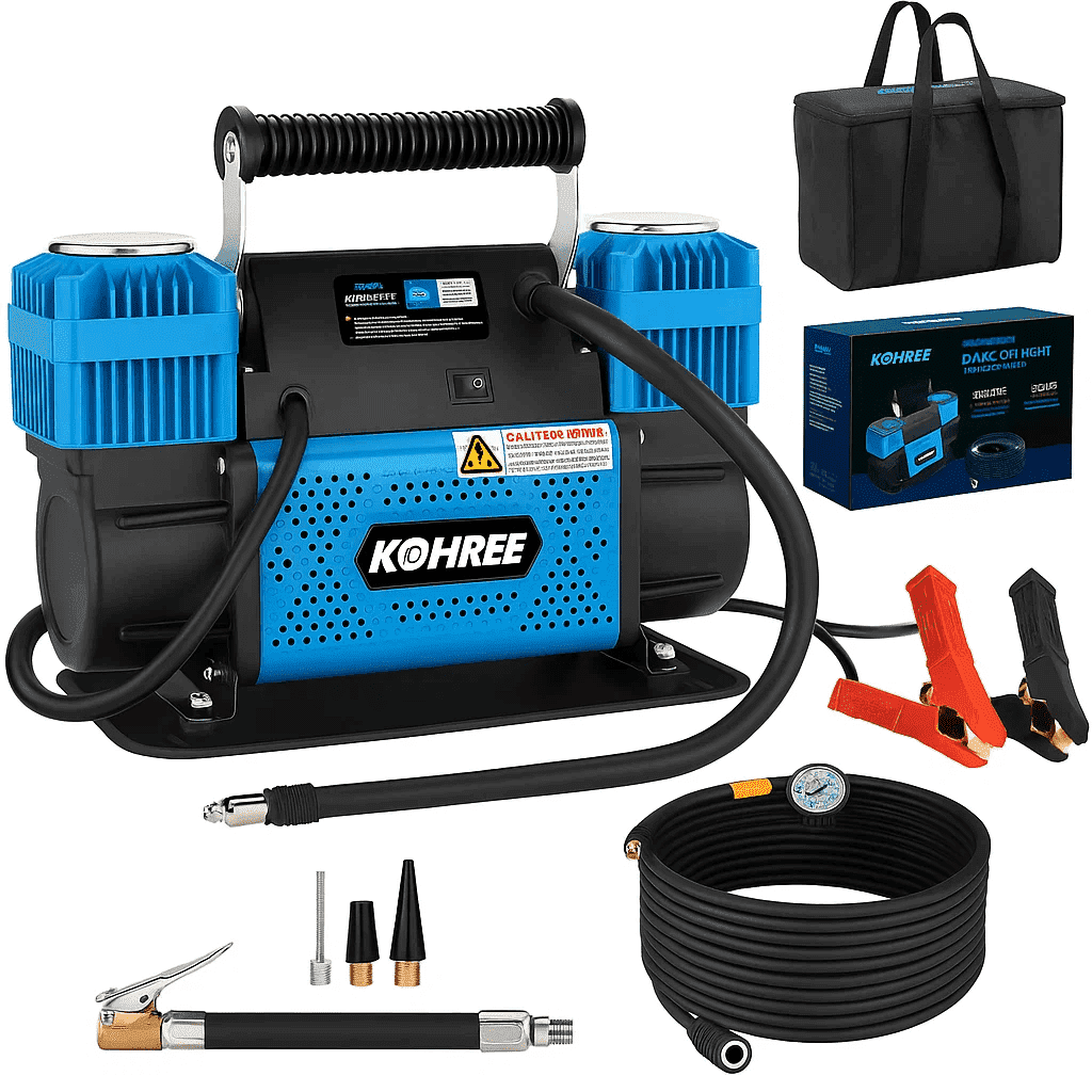 Kohree 12V Dual Cylinder Air Compressor,150 PSI Heavy Duty Tire Air Pump with 12.35 ft³/Min Fast Tire Inflator for Offroad Truck, RV, 4x4 Vehicles