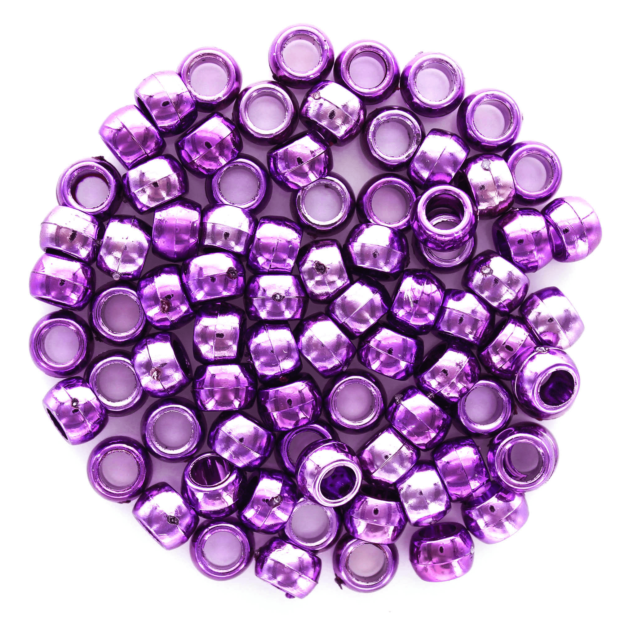 Essentials by Leisure Arts Pony Bead 6mm x 9mm Metallic Purple Opaque Plastic Pony Beads Bulk 500 Pieces for Arts, Crafts, Bracelet, Necklace, Jewelry