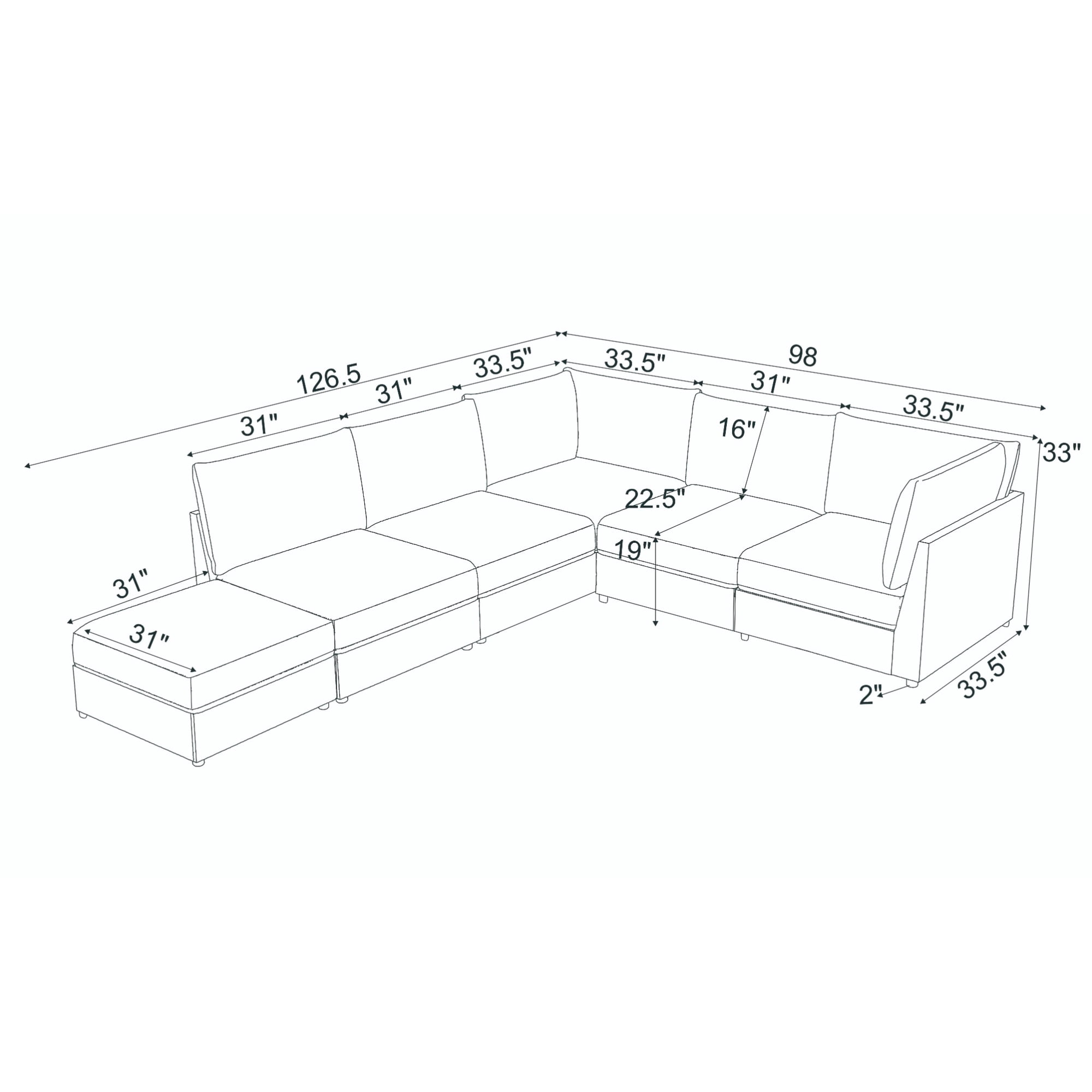 Howcool Cloud Couch Modular Sectional Sofa 6 Seat 127" L Shaped Reversible Convertible Couch, Corduroy Thick Cushion with Movable Ottomans, Washable Removable Cover for Living Room,Black