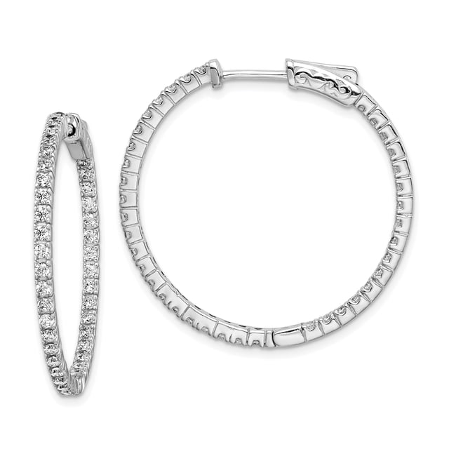925 Sterling Silver 1.6mm Cubic Zirconia Cz Round Hinged Hoop Earrings In/out