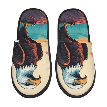 

Sikiie Cartoon Iceberg Bald Eagle Fuzzy Slip-on Slippers Warm Cozy Soft Lightweight Memory Foam Indoor House ShoesMedium