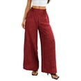 thumbnail image 3 of Women's Soft Cotton Wide Leg Pants, Elastic Waist with Drawstring, Casual Tapered Silhouette, Loose Fit Palazzo Style for Daily Wear, Comfortable Lounge, Work, Travel | TruHer,Wine S, 3 of 9
