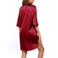 thumbnail image 4 of PULLIMORE Women's Satin Nightshirt Button Down Sleepshirt Silk 3/4 Sleeve Nightgown Loose Notch Collar Sleepwear Gowns (Red,L), 4 of 9