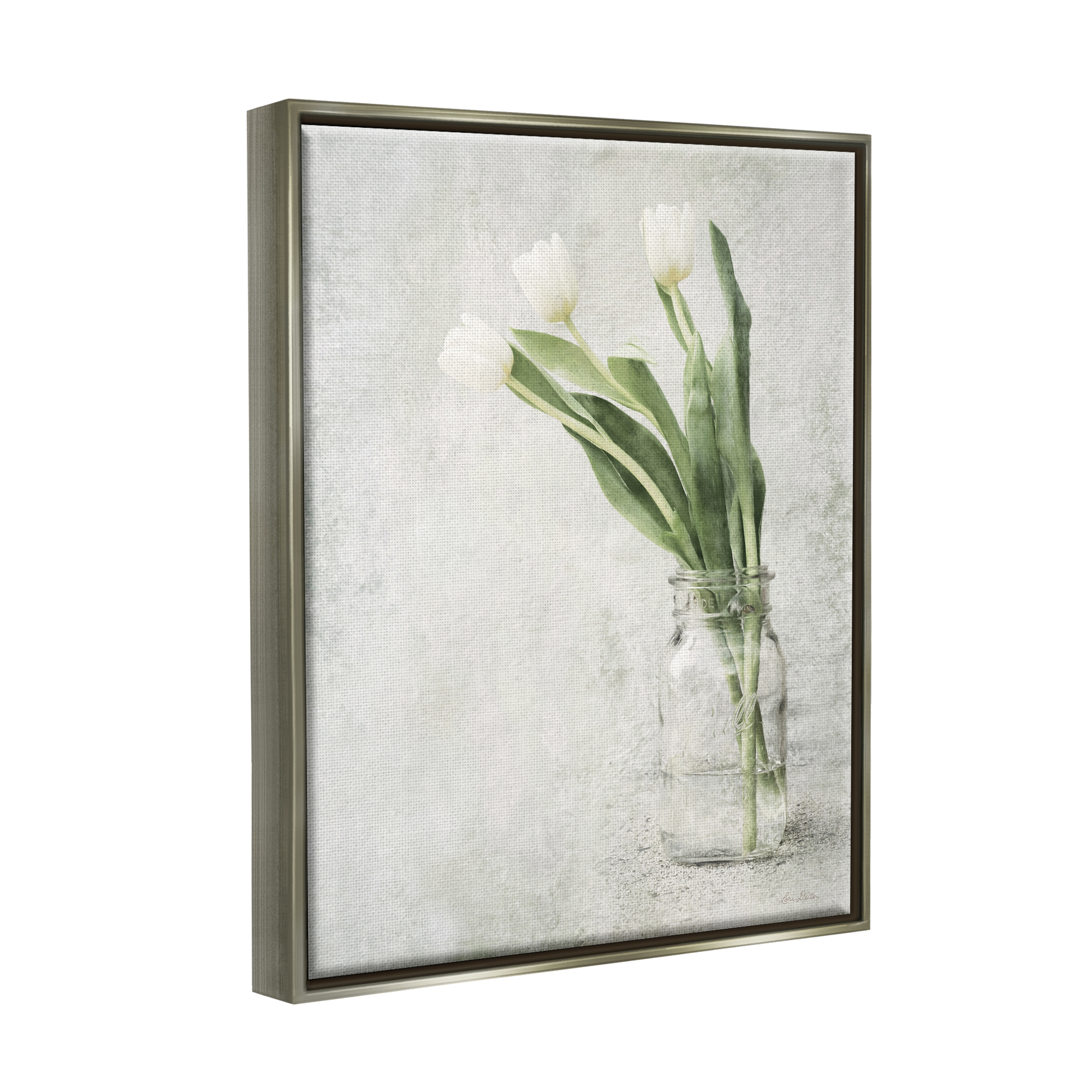 Stupell Asymmetrical Tulips Country Jar Botanical & Floral Painting Gray Floater Framed Art Print Wall Art