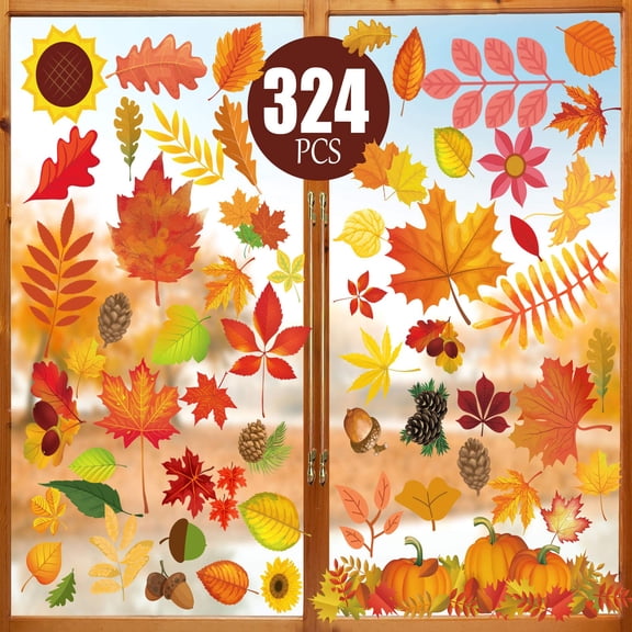 Joykindom Fall Window Clings Stickers, 324 Pcs Thanksgiving Autumn Decor for Glass, Fall Decorations for Home Office Classroom