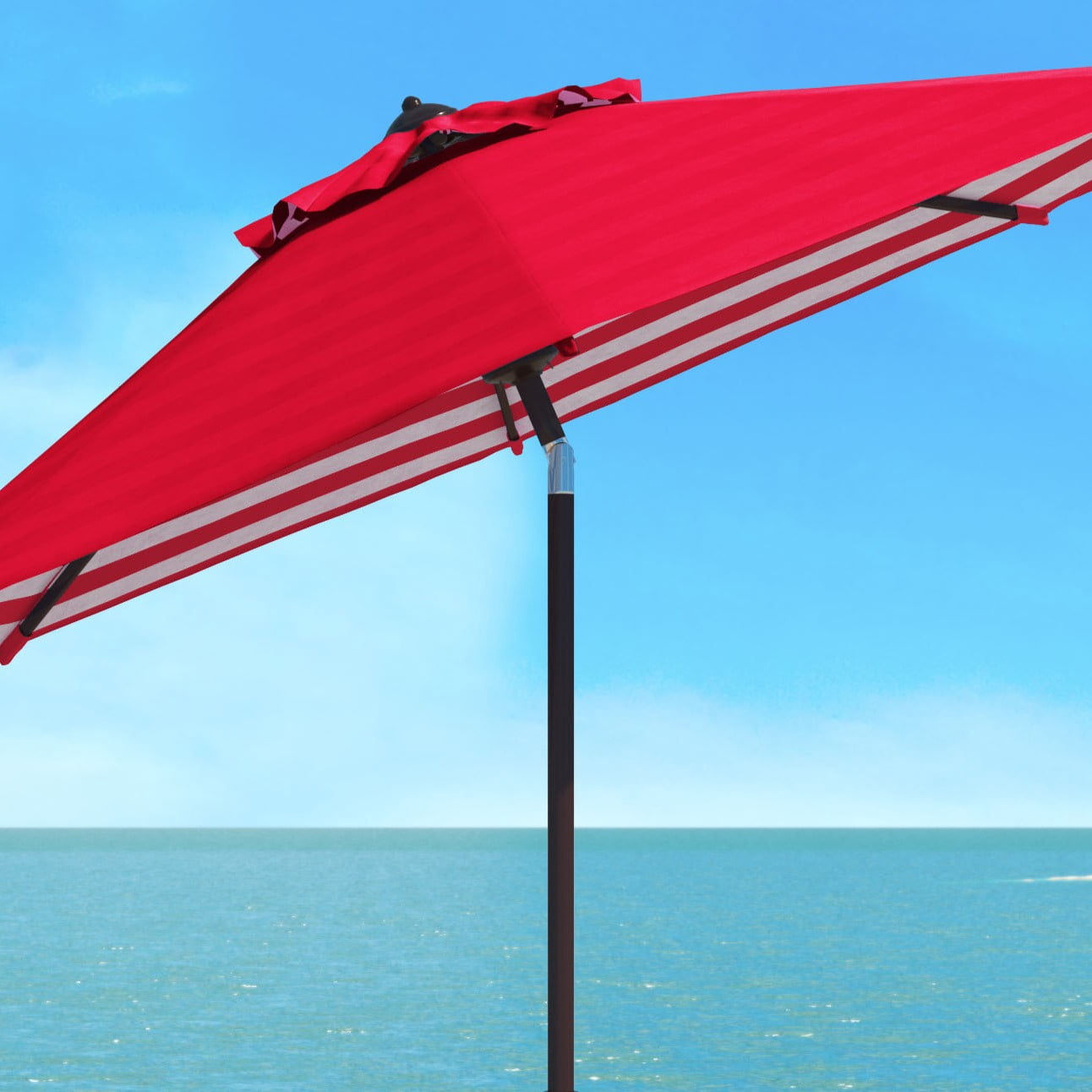 SAFAVIEH Athens 11' Market Crank Round Patio Umbrella, Red/White