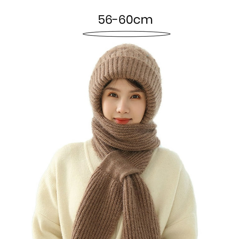 Herrnalise 2pcs Suit Women Solid Knitting Hat Warm Windproof Baggy Stretch Winter Soft Hat + Scarf Set, Women's, Size: One size, Brown