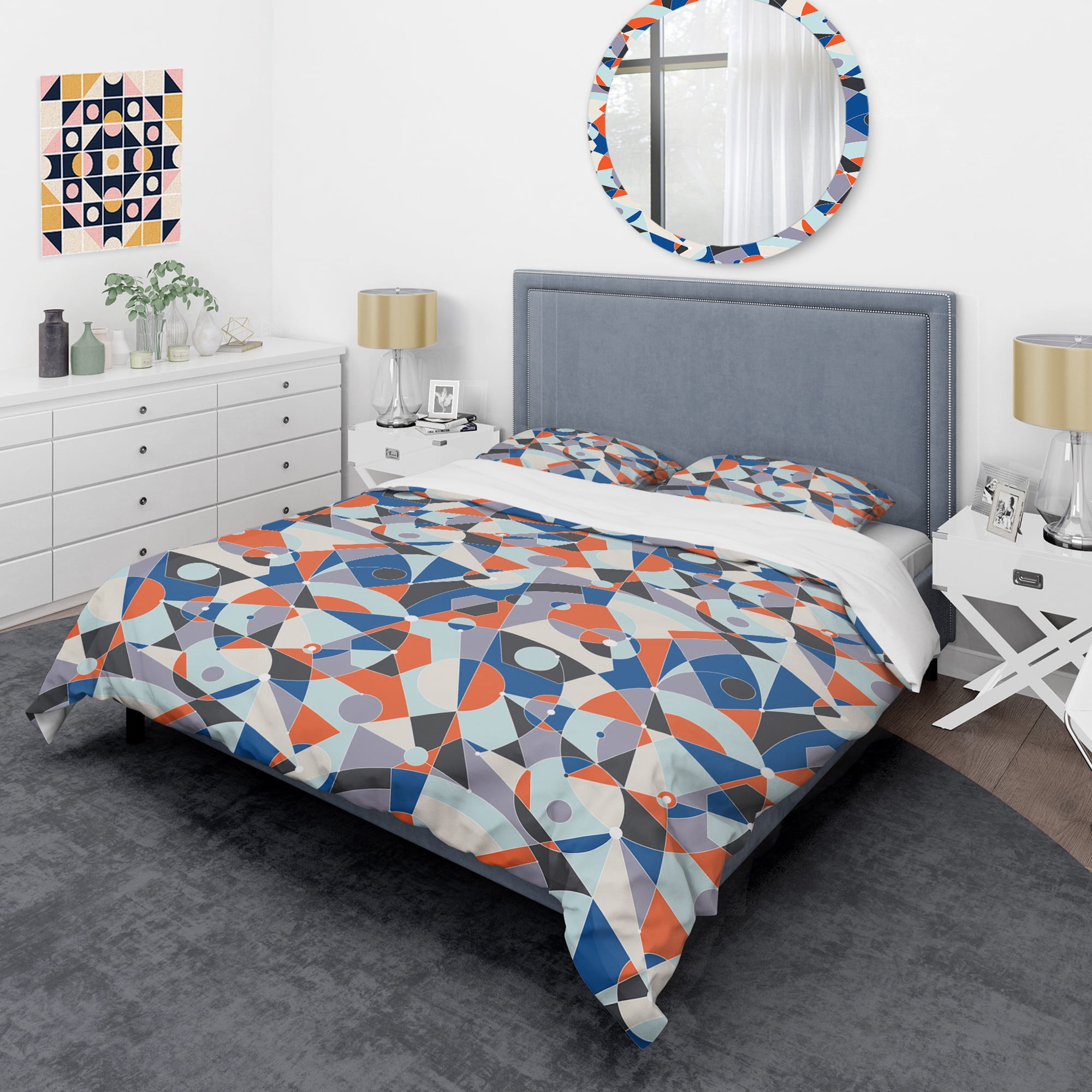 Designart 'Retro Geometric Grid IV' Mid-Century Modern Duvet Cover Set