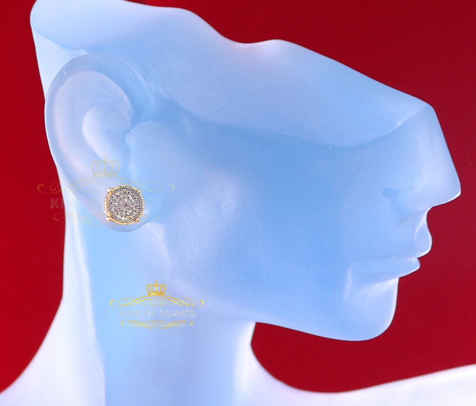 King of Bling's 925 Sterling Silver 0.20ct Diamond For Women's/ Men's Yellow Stud Round Earrings