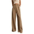 thumbnail image 4 of Lenpel Palazzo Pants for Women Business Casual High Waisted Pleated Wide Leg Dress Pants Baggy Work Trousers with Pockets(Khaki,Large), 4 of 7