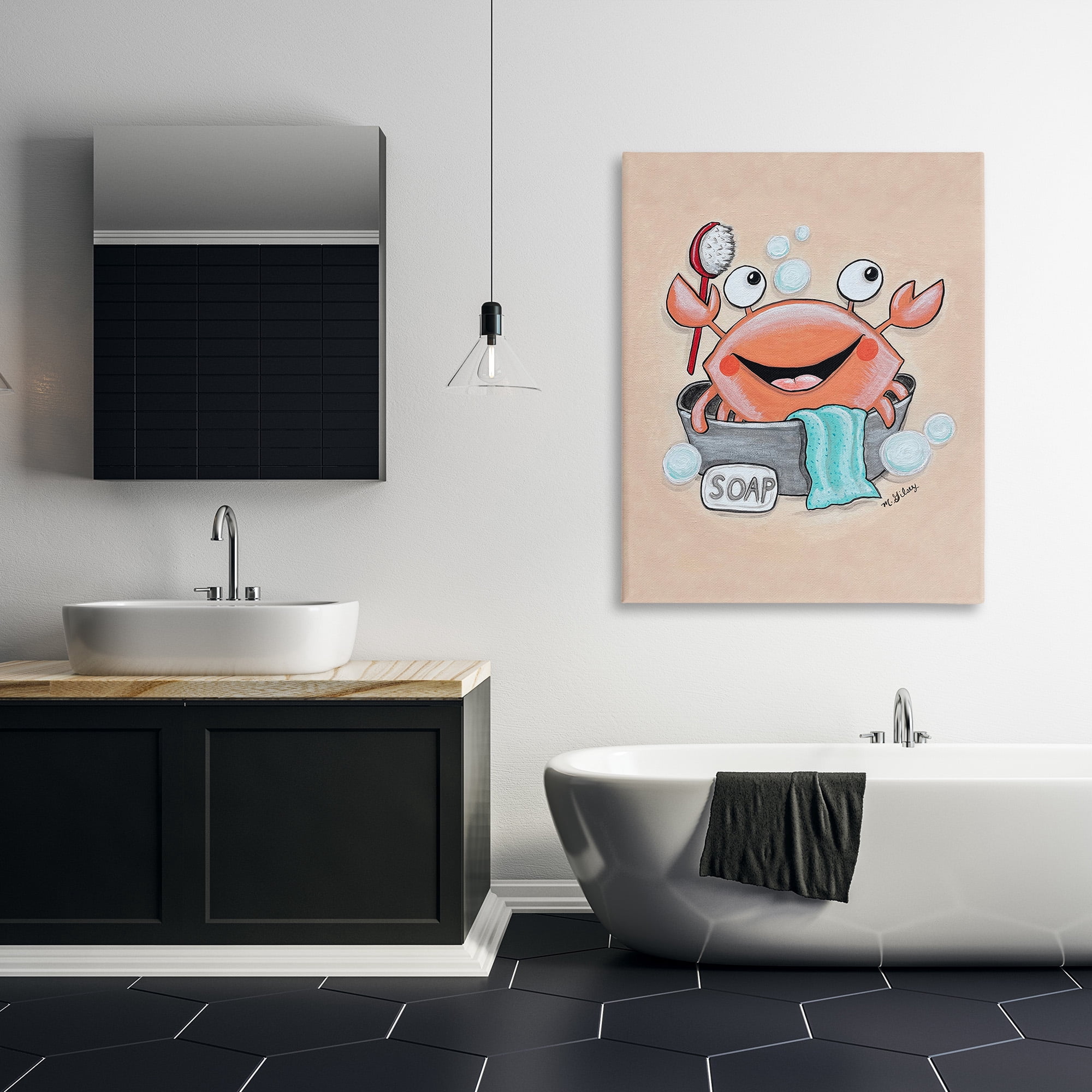 Stupell Industries Happy Crab Bathing Animals & Insects Painting Gallery Wrapped Canvas Art Print Wall Art, 36 x 48