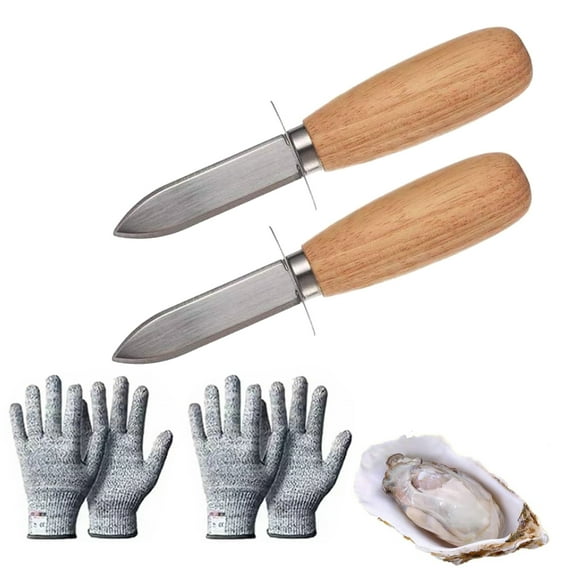GoXteam Oyster Shucking Knife, Oyster Shucker,2 Set Sturdy Sharpness Oyster Knife With 2 Pairs Level 5 Cut-Resistant Gloves, Oyster Knives Suitable for All Kinds of Shells and Oysters Shucking
