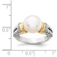 thumbnail image 4 of 14K Two-Tone Gold Ring Band Pearl Yellow Freshwater Round White Diamond, 4 of 5