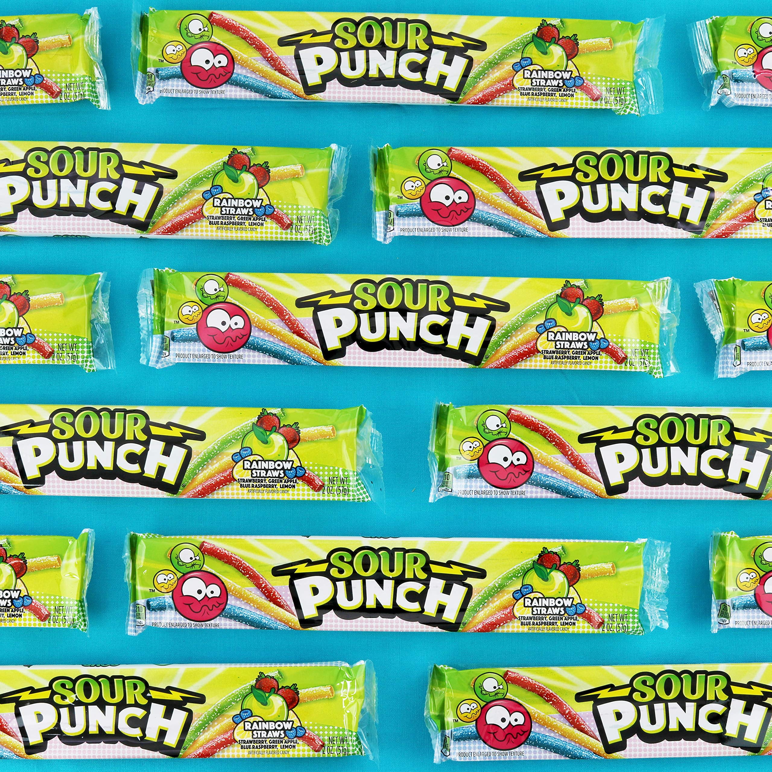 Sour Punch Rainbow Straws Chewy Candy 2oz Tray (24-Pack)