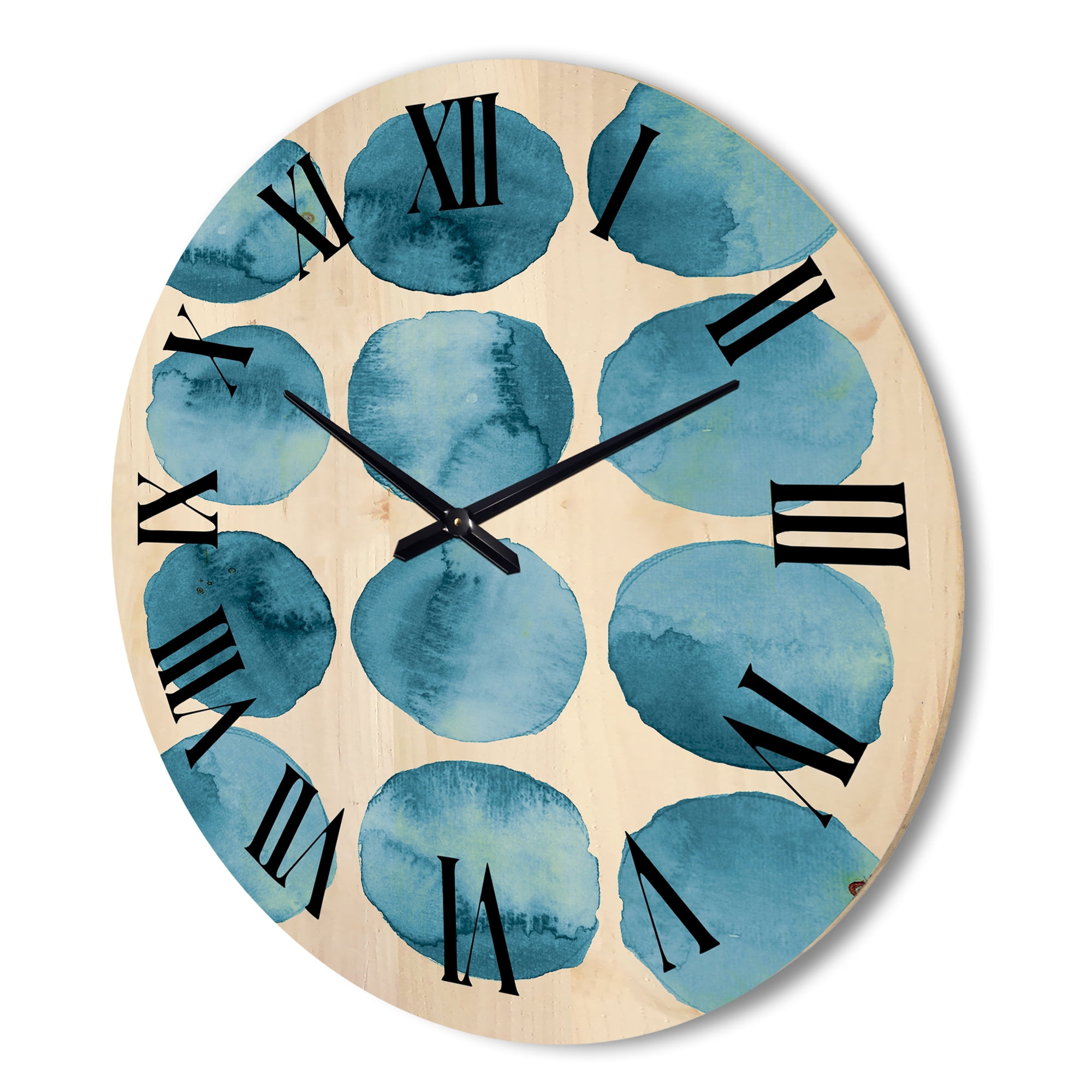 Designart 'Blue Aquamarine Circles Geometric Elements' Modern Wood Wall Clock