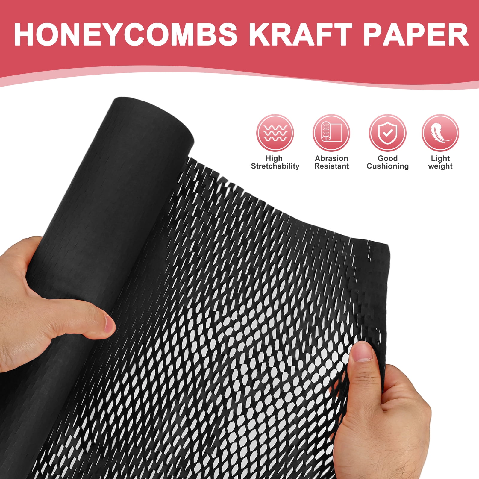 Uxcell Honeycombs Packing Paper Wrap, 12 Inch x 98 ft Wood Pulp Kraft Paper Bubble Pack Wrap Roll for Packing Shipping Moving, Black
