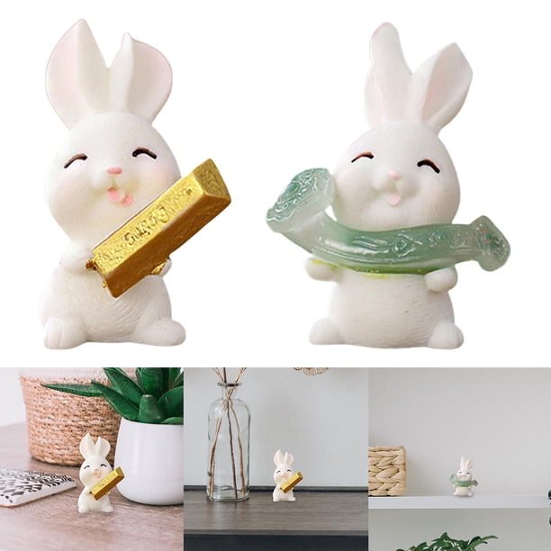 2 Estatuas Decorativas De Conejo Adorables, Resina Hecha A Mano Para Ventana, Sala De Estar perfecl Figuras de conejo