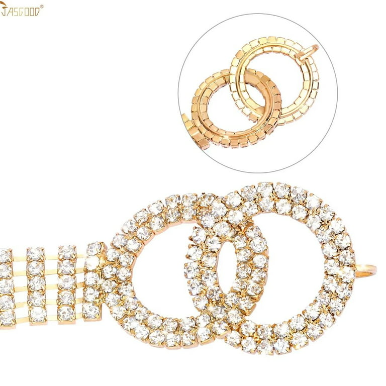JASGOOD Women Rhinestone Belts for Dress Crystal Diamond Gold Waist Belt 