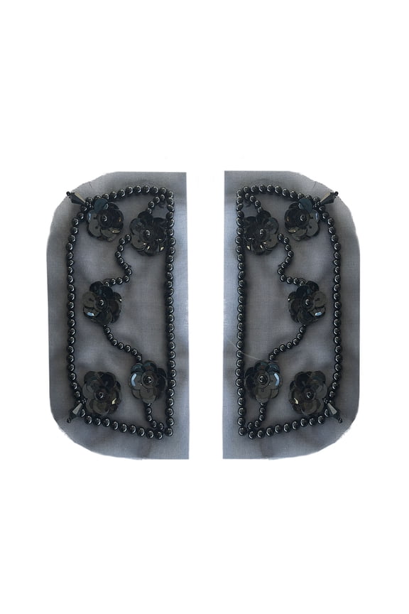 Black Beaded Sequins Collar Pocket for Blazer Jacket Blouse Shirt DIY Sewing