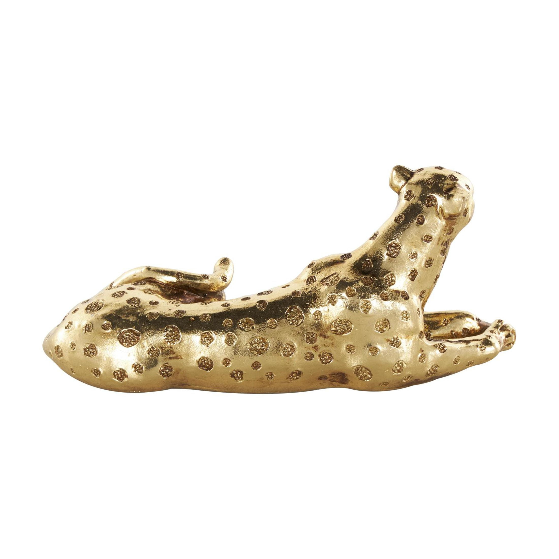 8" x 4" Gold Resin Laying Leopard Sculpture with Textured Spots, by DecMode