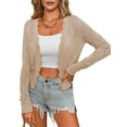 thumbnail image 3 of Women'S Long Sleeve Cropped Cardigan Sweaters Open Front Hollow Out Shrugs Apricot L, 3 of 9
