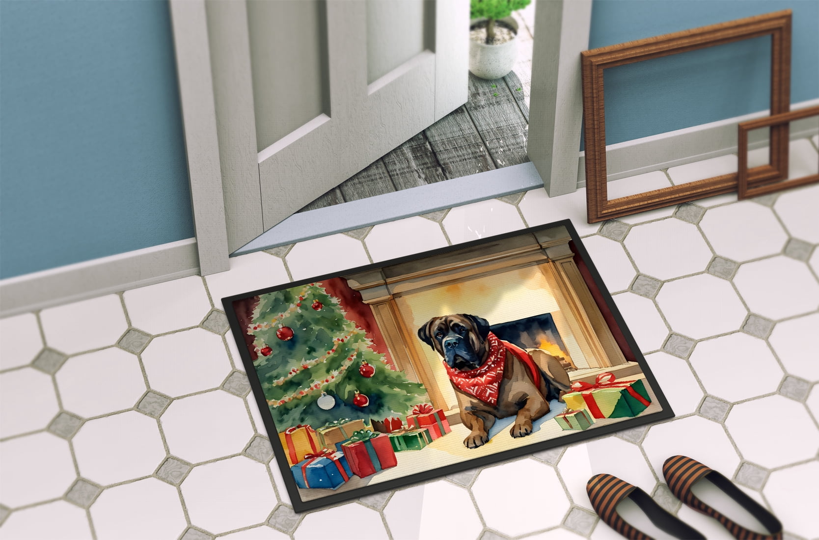 Carolines Treasures DAC2625MAT 0.15 x 18 x 27 in. Bullmastiff Cozy Christmas Doormat