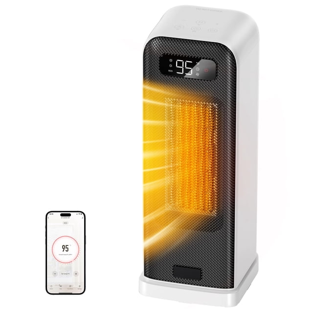 FLANUR Space Heater for Indoor Use, 1500W Portable Electric Heater with Thermostat, WiFi and APP Control, Overheat & Tip-Over Protection, 12H Timer,