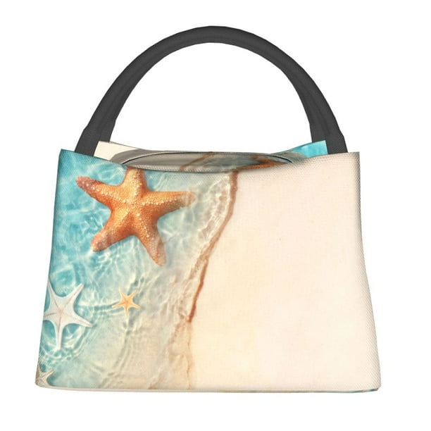 Fotbe Starfish On The Sand Beach Bolsa Térmica Portátil con Estampado, Bolsa de Entrega de Alimentos Aislada, Bolsa Reutilizable de Gran Capacidad para Comidas y Supermercado