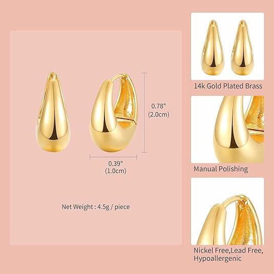 S.Leaf Hoop Earrings for Women Chunky Gold Hoop Earrings Thick Gold Hoop Earrings Huggie Hoop Earrings Silver Hoop Earrings