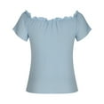 thumbnail image 4 of Diufon Tops for Women Summer Casual Solid Color Ruffle Tees off Shoulder Short Sleeve Blouses, 4 of 7