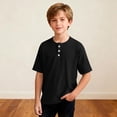 thumbnail image 5 of OGLCCG Boys Waffle Henley Shirts Short Sleeve Button up Crewneck T-Shirts Summer Solid Color Knit Basic Tees Tops for Kids 4-14 Years, 5 of 7