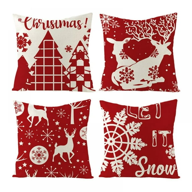 Christmas Pillow Covers 18x18 Inch Set of 4 Decorative Farmhouse Throw