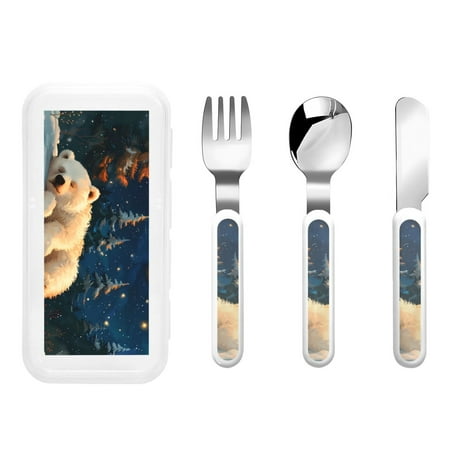 

Salouo Starry Sky Sleep White Bear Pattern 3 Pieces Toddler Utensils Kids Silverware Set Stainless Steel Utensils for Kids Children Safe Spoons Forks & Knife Dishwasher Safe