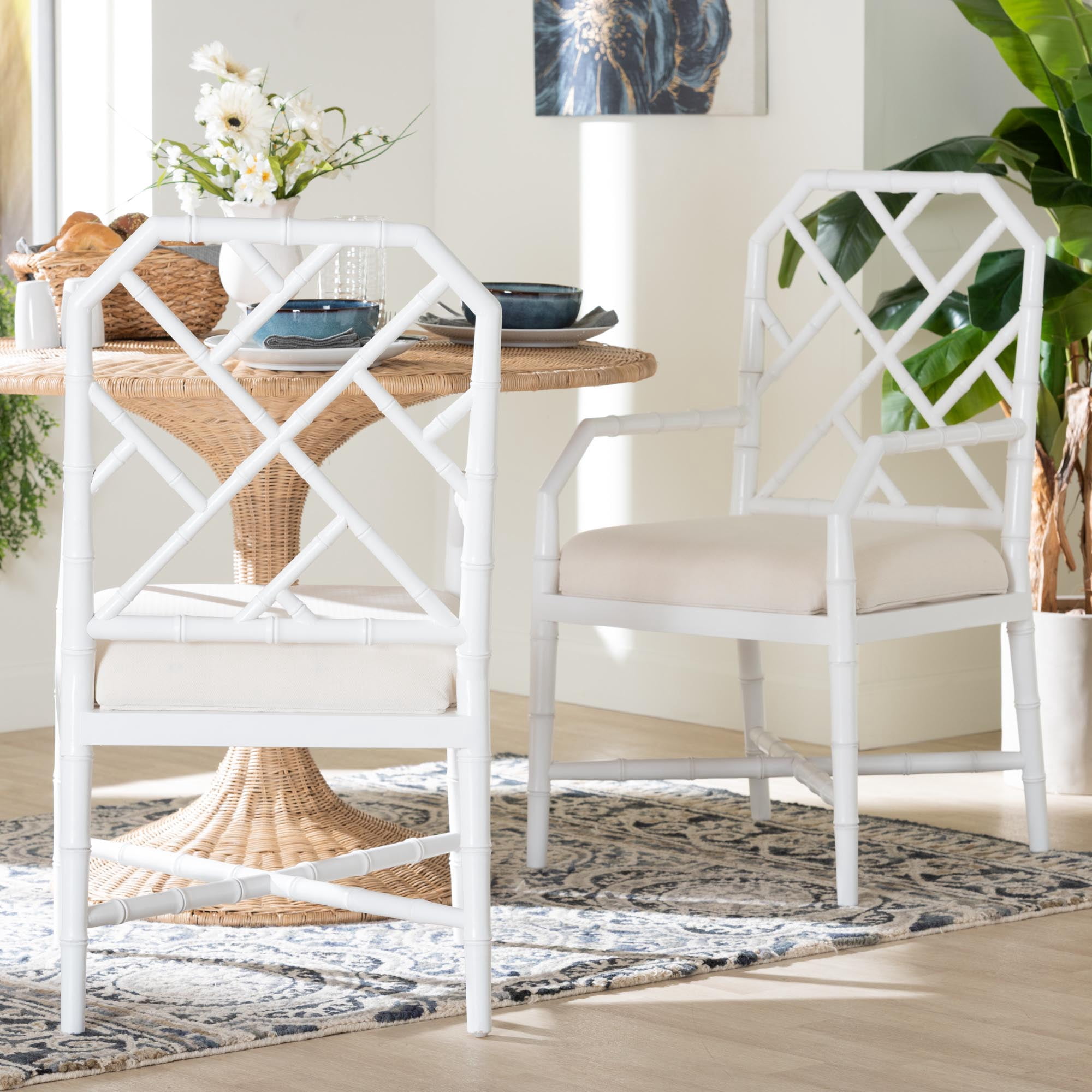 bali & pari Sergio Boho Dining Chair, Dining Height, Set of 2, White