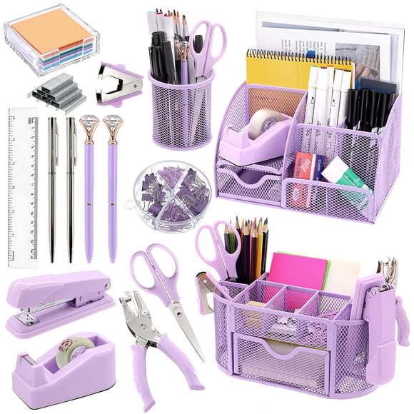Set de organizadores y accesorios de escritorio Froidesente Purple 17 en 1