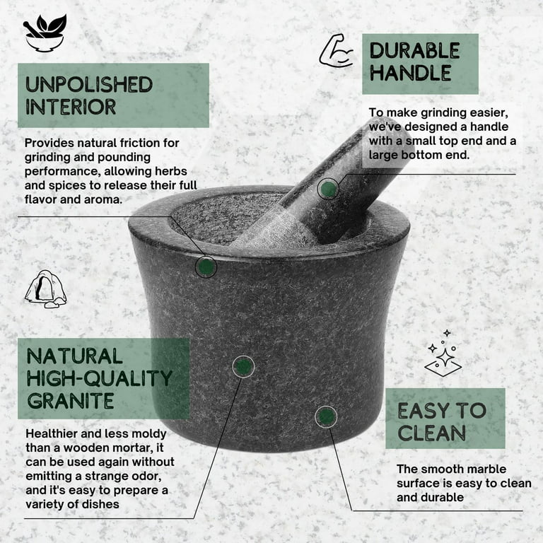 Velaze Granite Mortar and Pestle Set, 6.5 inch Pestle and 19.5 oz  Mortar,Natural Unpolished, Non Porous Spice Grinder, Small Bowl for Kitchen  Spices