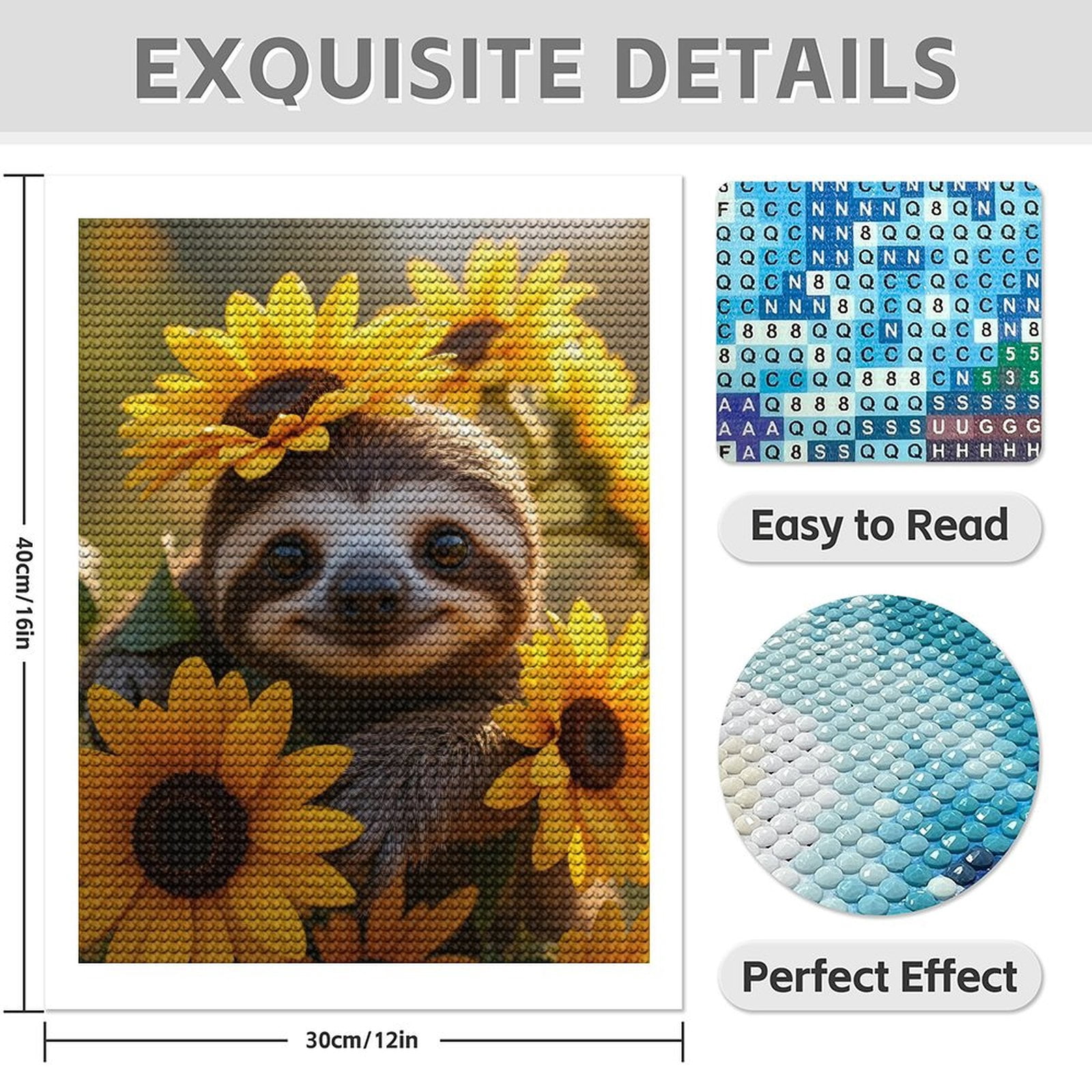 Diamond Art Kit for Adults, Adorable Sloth Among Sunflowers Diamond Painting for Adults Beginners, DIY Diamond Art Painting Kits, 5D Diamond Painting Crafts for Home Decor 12x16 Frameless