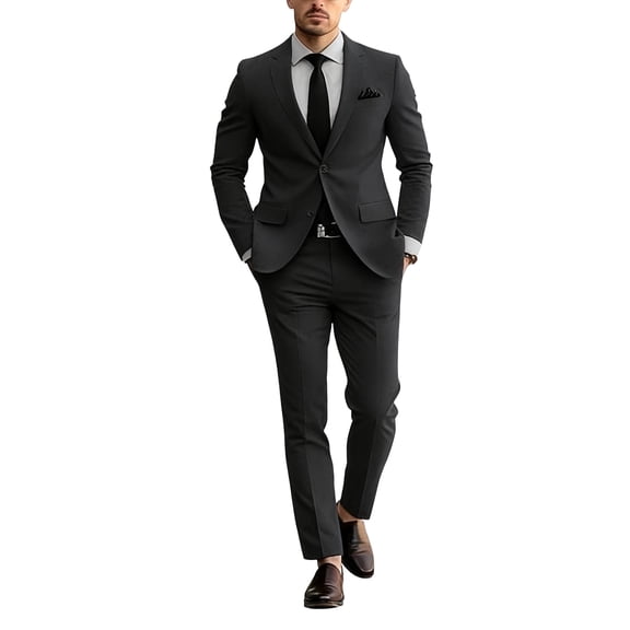i·FineLong Slim-Fit Double-Button Business Office Wedding Casual Occasions Suit Set, Two-Piece, Men's
