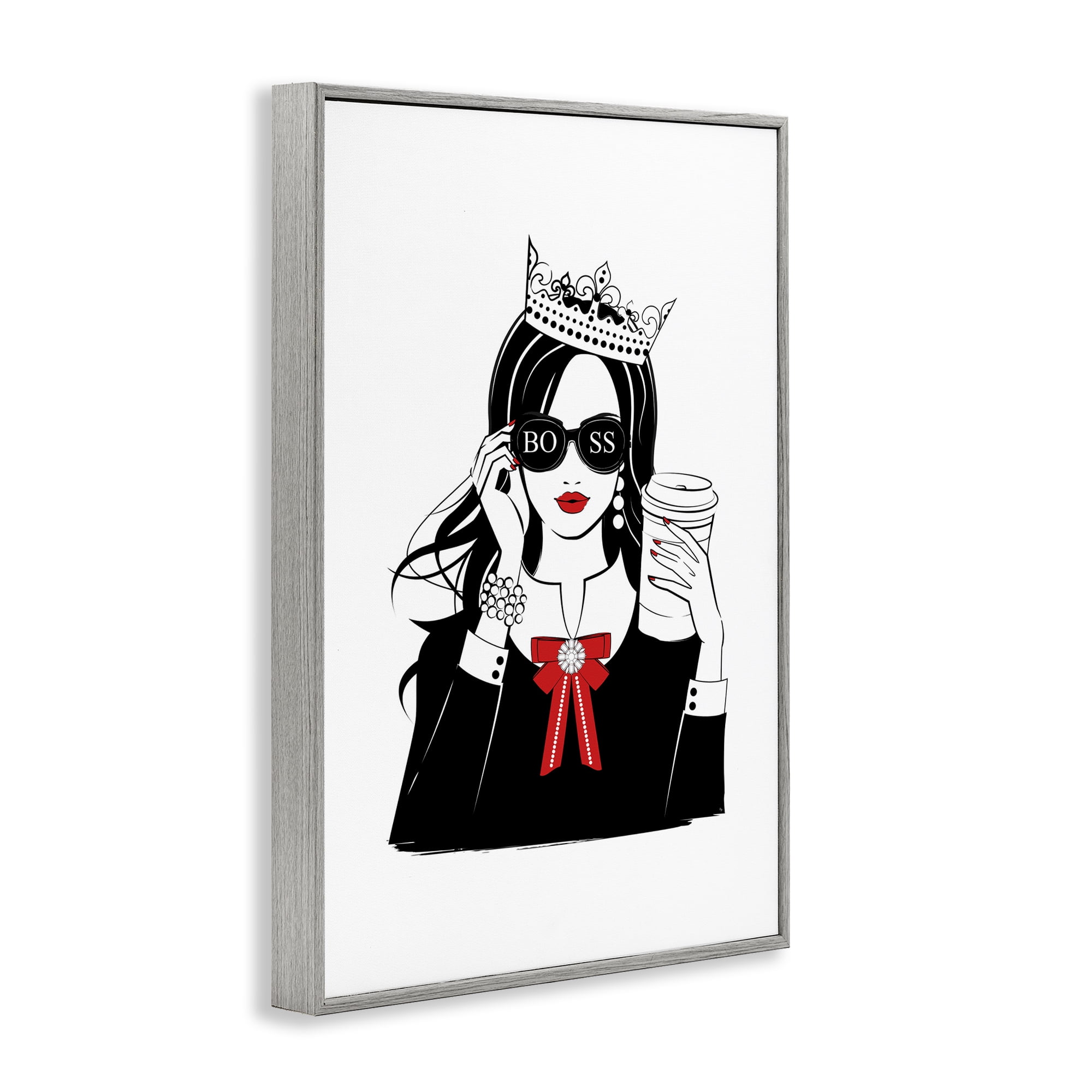 Stupell Industries Jeweled Girl Boss Novelty Painting Gray Framed Art Print Wall Art, 16 x 24