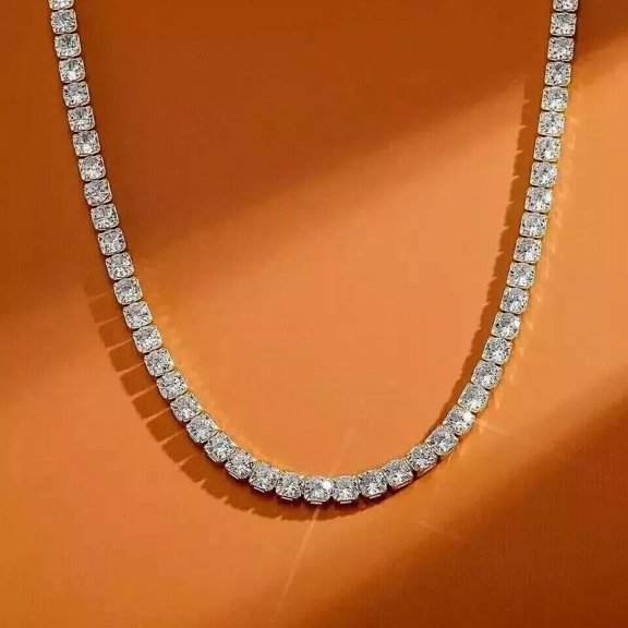 3MM 20CT Round Cut Lab Created Diamond Women's Tennis Necklace For Valentine 14k White Gold Plated 18" 925 Silver