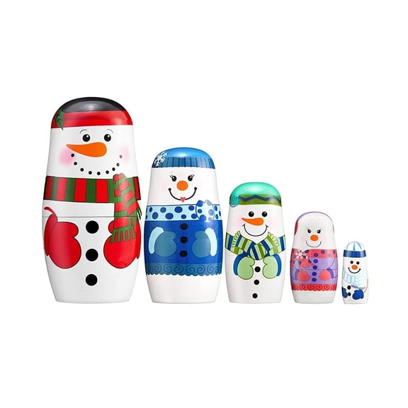 TETOU 5 Layer Christmas Nesting Dolls Wooden Snowman Matryoshka Doll Toy for Birthday Party Gift Christmas Decoration
