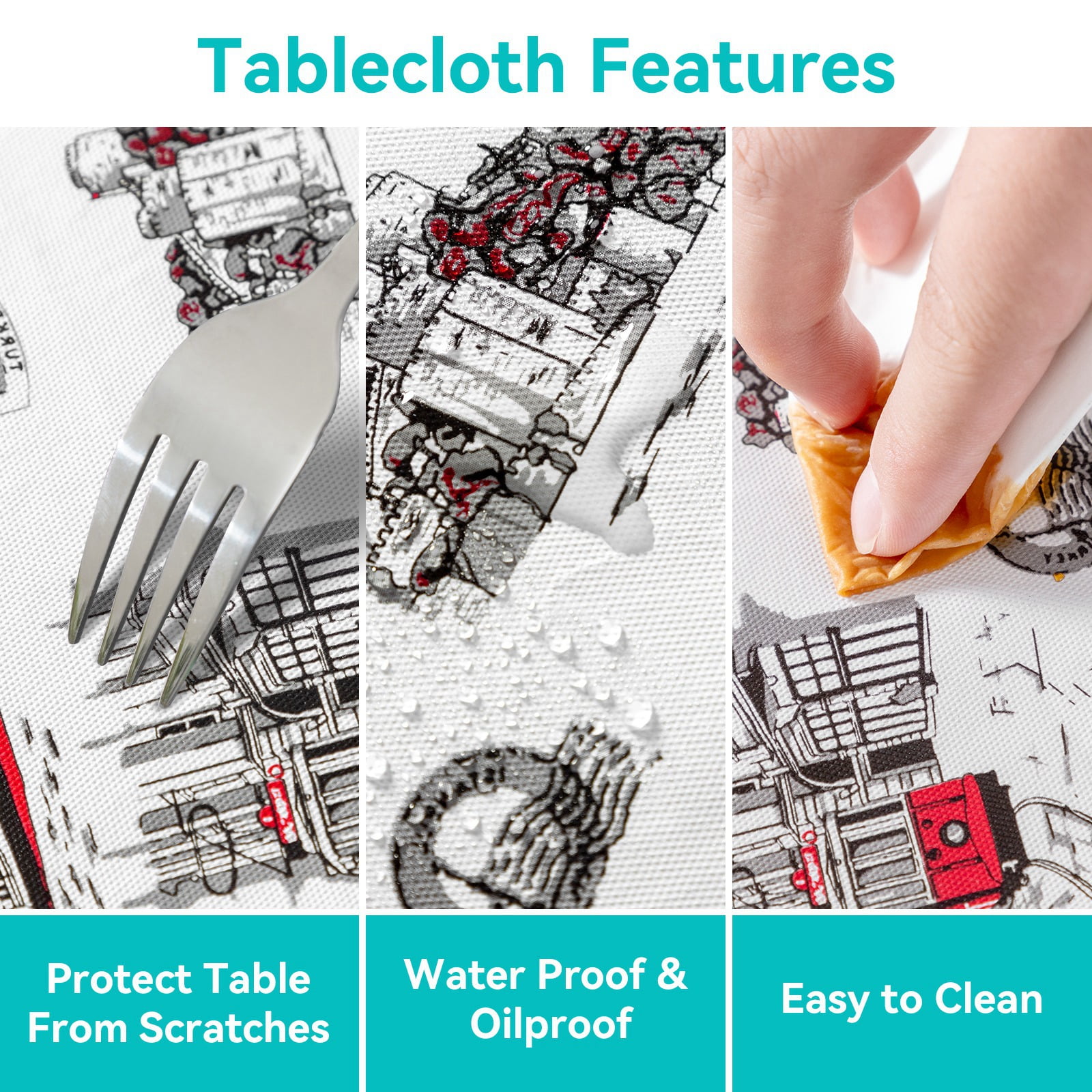 RAY STAR 52x70in Rectangle Vinyl Christmas Tablecloth 100% Waterproof Oil Proof PVC Xmas Decorative Table Cloth