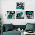 thumbnail image 2 of Teal Canvas Wall Art Turquoise Rose Flower Wall Decor for Bathroom Kitchen Black and White Floral Prints Picture Romantic Love Sign Wooden Texture Background Framed Artwork Home Decoration 16x16 4Pcs, 2 of 6