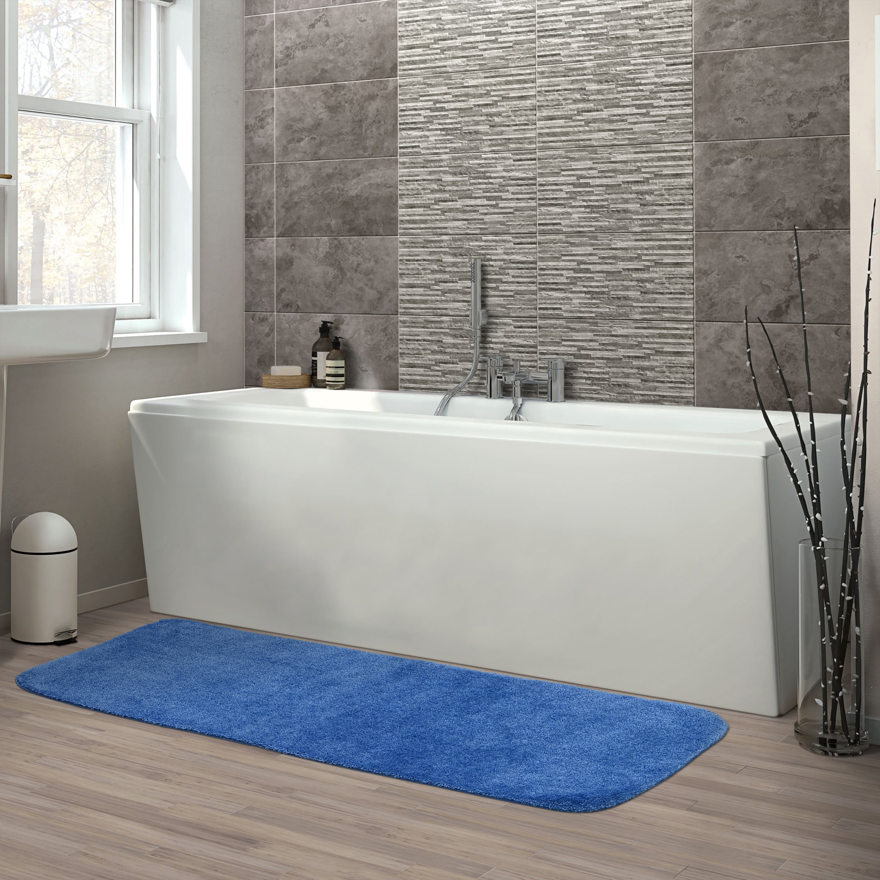 Garland Rug Traditional Washable Nylon Electric Blue Bathroom Runner, 22" x 60"