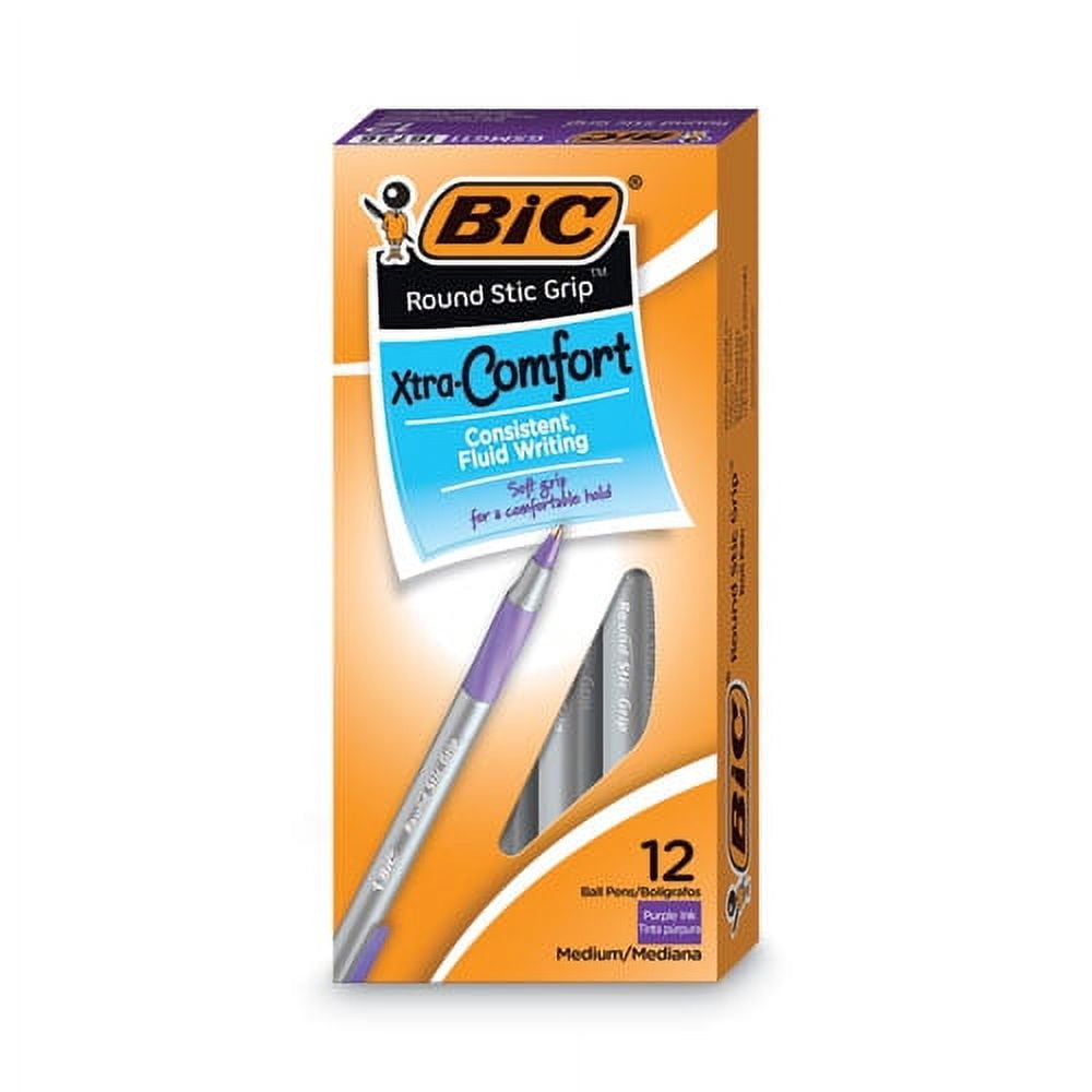 "Round Stic Grip Xtra Comfort Ballpoint Pen, Easy-Glide, Stick, Medium 1.2 Mm, Purple Ink, Gray/purple Barrel, Dozen | Bundle of 5 Dozen"