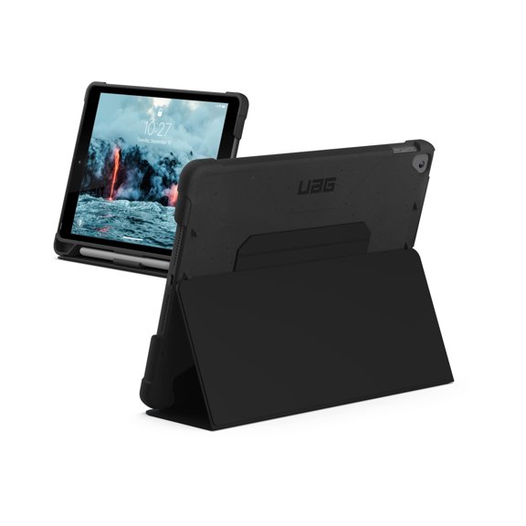 UAG iPad 10.2 inch 9th Generation 2021 & iPad 8th Generation 2020 Case Black Rugged Multi Angle Viewing Stand Folio Pencil Holder Biodegradable Outback Protective Cover
