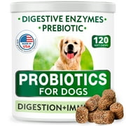 Dog Probiotics Chews - Gas, Diarrhea, Allergy, Constipation, Upset Stomach Relief, with Digestive Enzymes + Prebiotics - Chewable Fiber Supplement - Improve Digestion, Immunity - Made in USA - 120 Ct