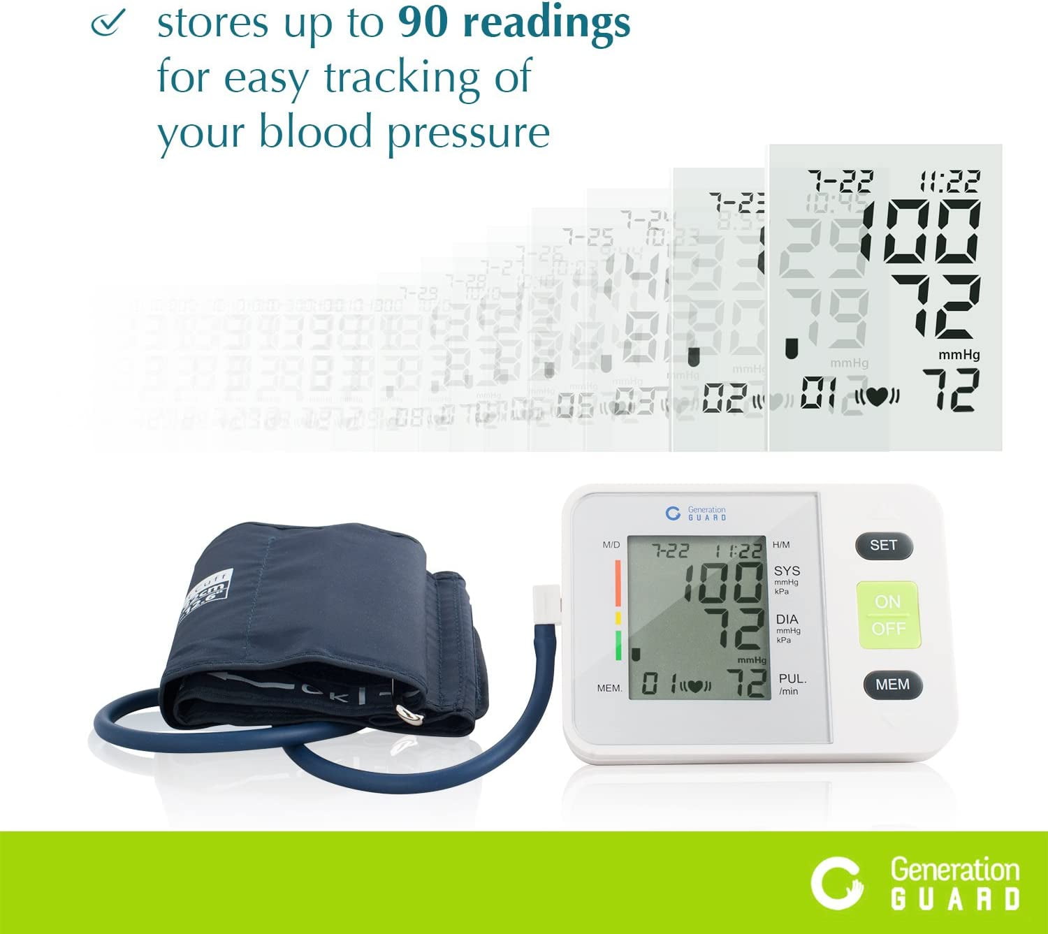 Clinical Automatic Upper Arm Blood Pressure Monitor - Accurate, FDA Approved - Adjustable Cuff, Large Screen Display, Portable Case - Irregular Heartbeat & Hypertension Detector by Generation Guard
